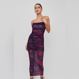 LOGAN CAMI STRAP MIDI DRESS FLOWER GRAPE